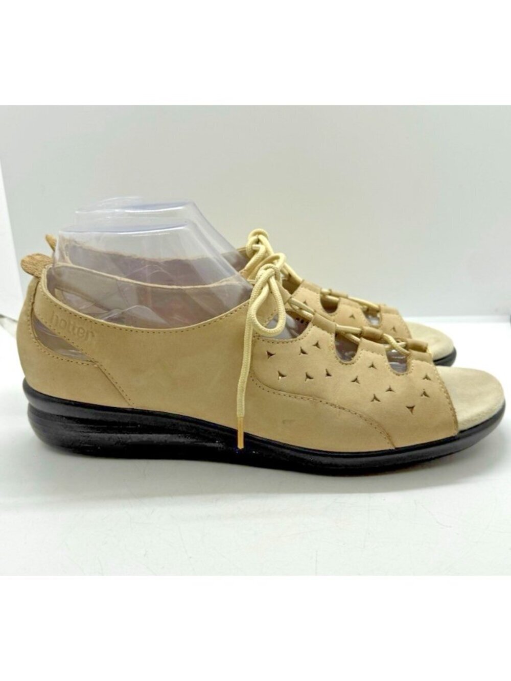 Hotter Tahiti Beige Tan Suede Lace Up Open Toe Wedge Sandals Women's 10 US 8 UK
